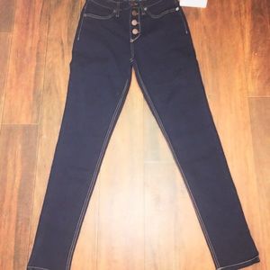 Womens-Dark Blue 4 Button Denim Jeans (High Rise)